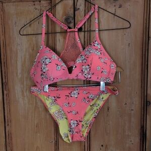 Le Bain Floral Two-Piece Swim Set in Pink & Yellow